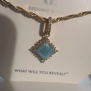 Bomb Party Necklace NK88377 "Once Worn By Fire" Aquamarine Ice Crystal on Gold